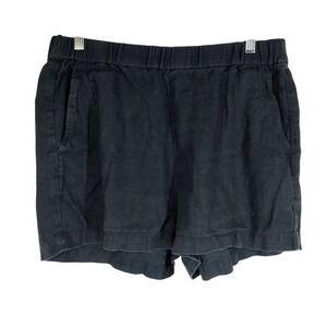 Pendleton Womens 100% Linen Pull On Elastic Waist Shorts Charcoal Navy Large